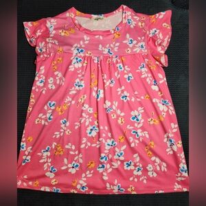 Women's Haptics Pink Floral Short Sleeve Babydoll Top Size Medium